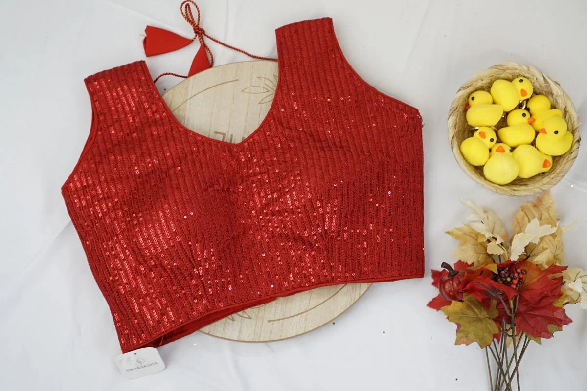 Bright Red Full Sequin Designer Blouse – Glamorous Party Wear Saree Blouse for Women in USA