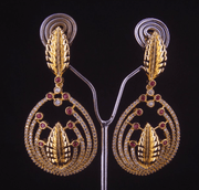 Dual Tone Designer Dangler Earrings – Red Stone Accent