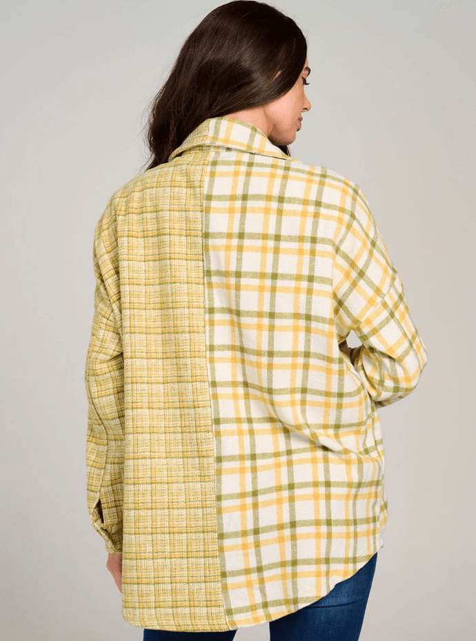 Yellow & Cream Dual Plaid Button-Up Shacket