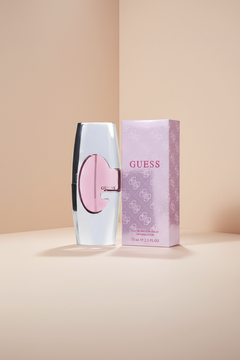 Guess perfume bottle and packaging on a white background
