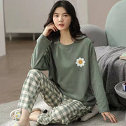 Olive Green “Happy Daisy” Cotton Lounge Pajama Set