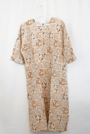 Beige & Brown Patchwork Printed Rayon Kurta