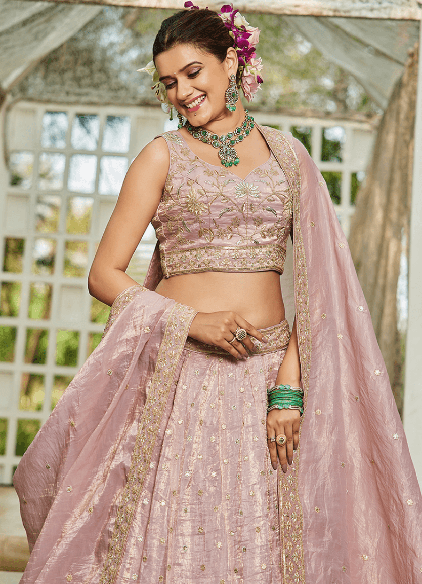 Beige Tisuue Sequin Work Wedding Wear Lehenga Choli