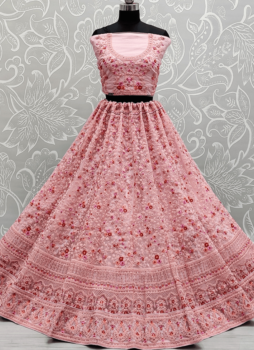 Pink Net Sequin Work  Lehenga Choli