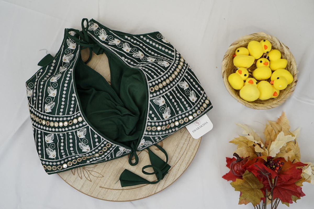Green Embroidered Mirror Work Garba Blouse