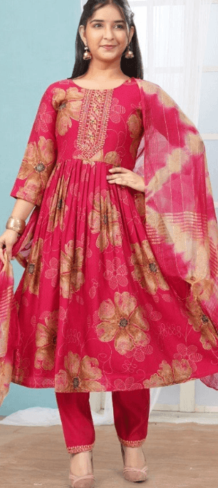 Saanvi Pink Rayon Printed Readymade