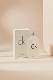 Calvin Klein CK One perfume bottle and packaging on a white background