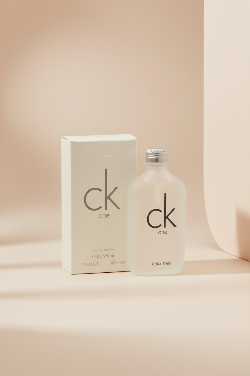 Calvin Klein CK One perfume bottle and packaging on a white background