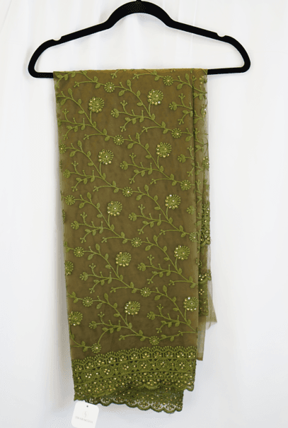 Olive Green Embroidered Saree with Sequin Floral Detailing