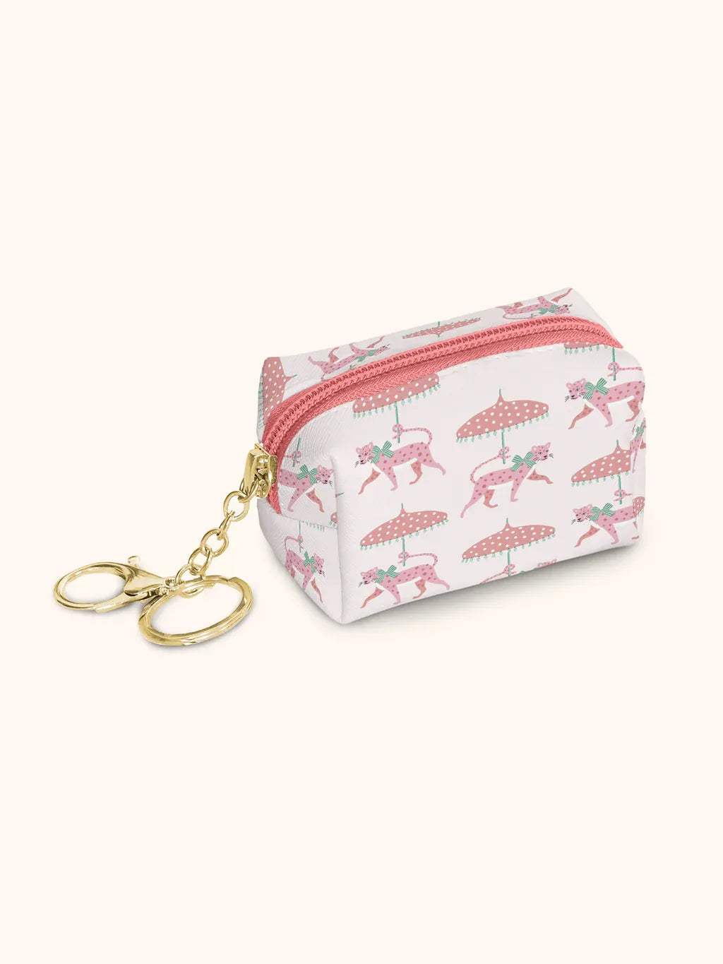 Pink Leopard & Umbrella Print Mini Pouch with Keychain