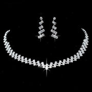 Silver Zigzag Crystal Necklace & Earrings Set