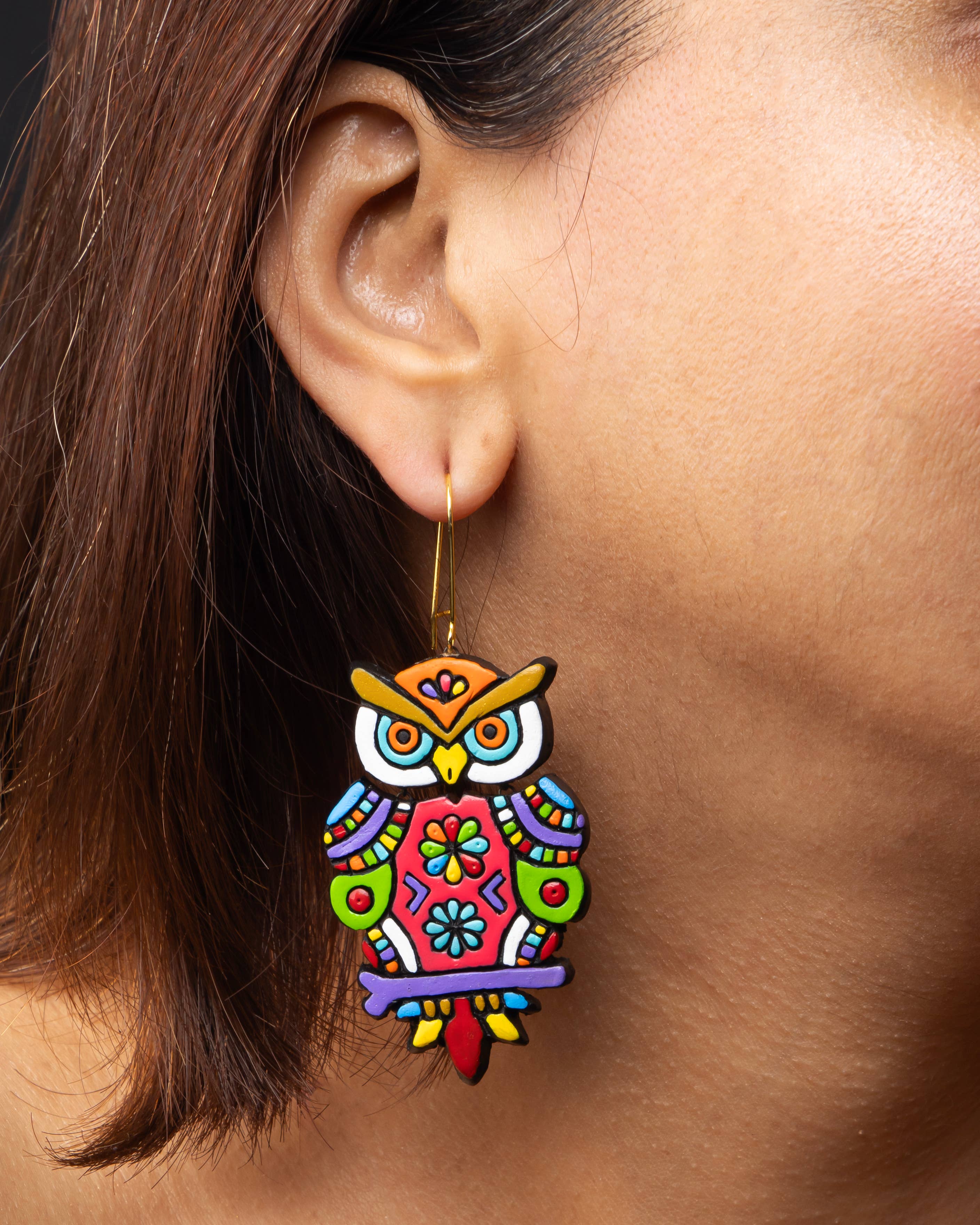 Big Owl Earring Set | Clay Jewelry | Drop Earring Set