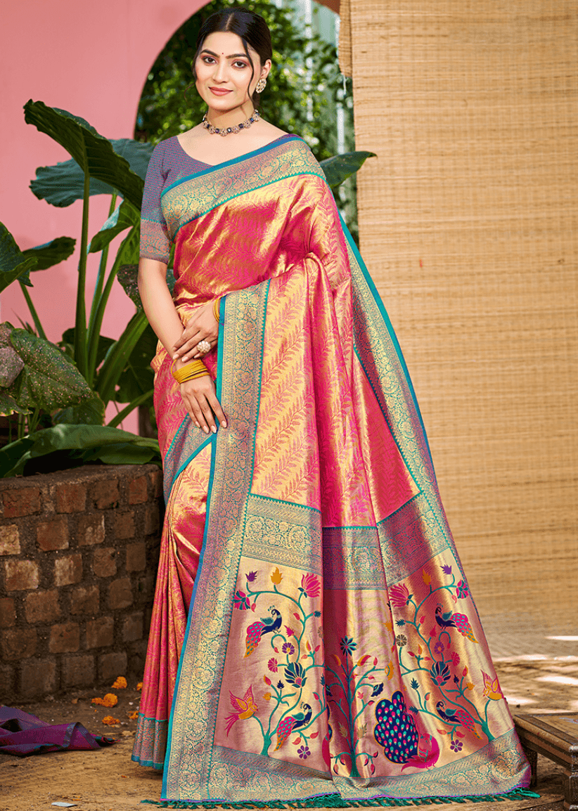 Multi Color Kanjivaram Silk Weaving Work Saree