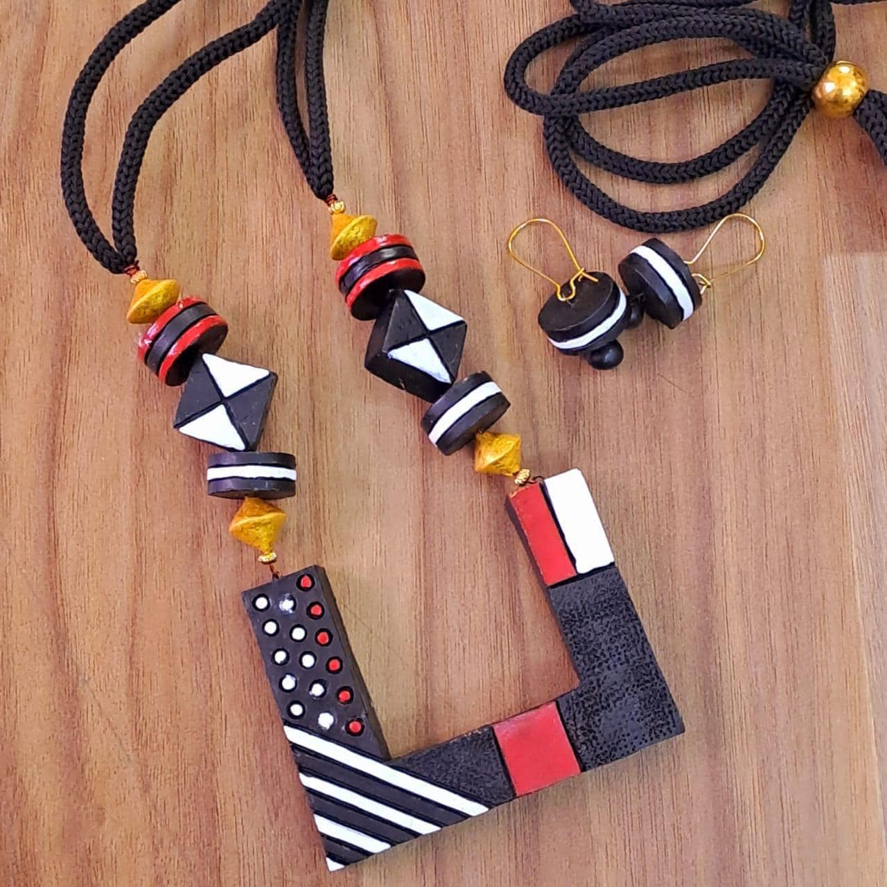 Square Bohemian Jewelry Set | Clay Necklace | Boho Jewelry