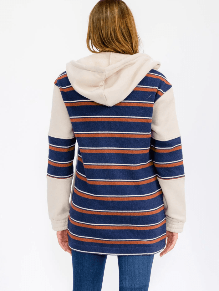 Women’s Long Sleeve Zip-Up Colorblock Striped Sweater Cardigan