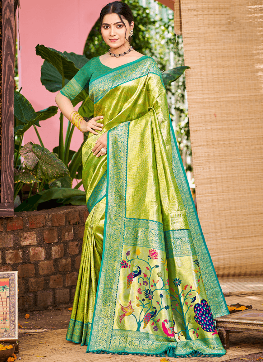 Light Green Kanjivaram Silk Weaving Work  Saree
