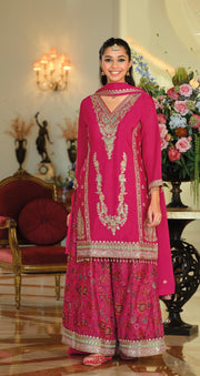 Eba R Rani Pink Embroidered Festive Kurti Palazzo Set