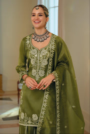 Eba N Olive Green Embroidered Designer Kurti Palazzo Set