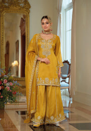 Eba N Golden Mustard Embroidered Designer Kurti Palazzo Set