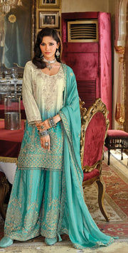 Eba RG Sea Green Ombre Embroidered Kurti Palazzo Set