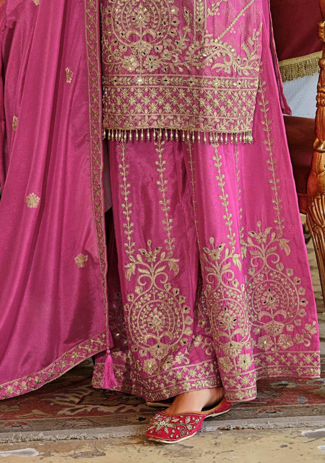Eba RG Rose Pink Ombre Embroidered Kurti Palazzo Set