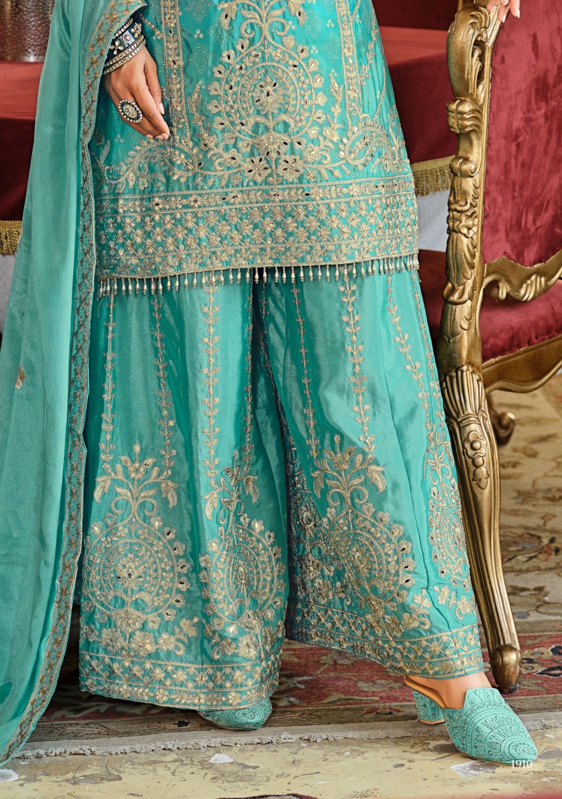 Eba RG Sea Green Ombre Embroidered Kurti Palazzo Set