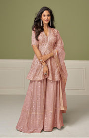 Gulkayra A Blush Pink Embroidered Peplum Kurti Sharara Set