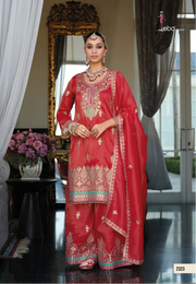 Eba M Coral Red Embroidered Festive Kurti Palazzo Set