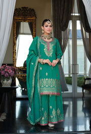 Eba M Emerald Green Embroidered Festive Kurti Palazzo Set
