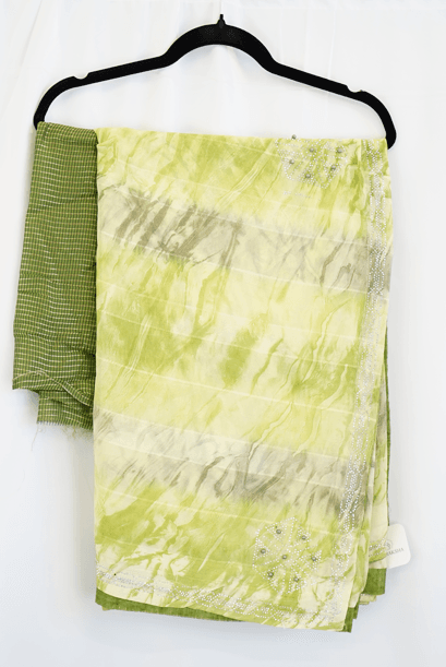 Lime Green Tie-Dye Saree with Stone Work Border