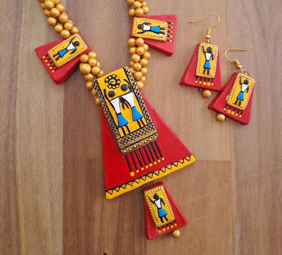 Red Pyramid Jewelry Set | Clay Jewelry | Egyptian Jewelry