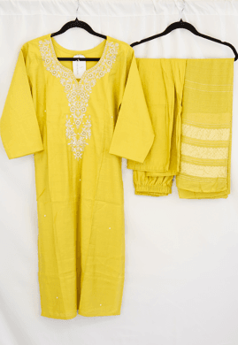 Mustard Yellow Thread Embroidered Kurta Set with Zari Dupatta