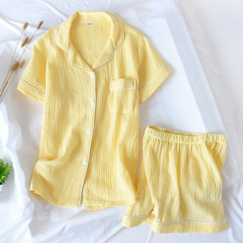Sunny Yellow Cotton Muslin Short-Sleeve Pajama Set