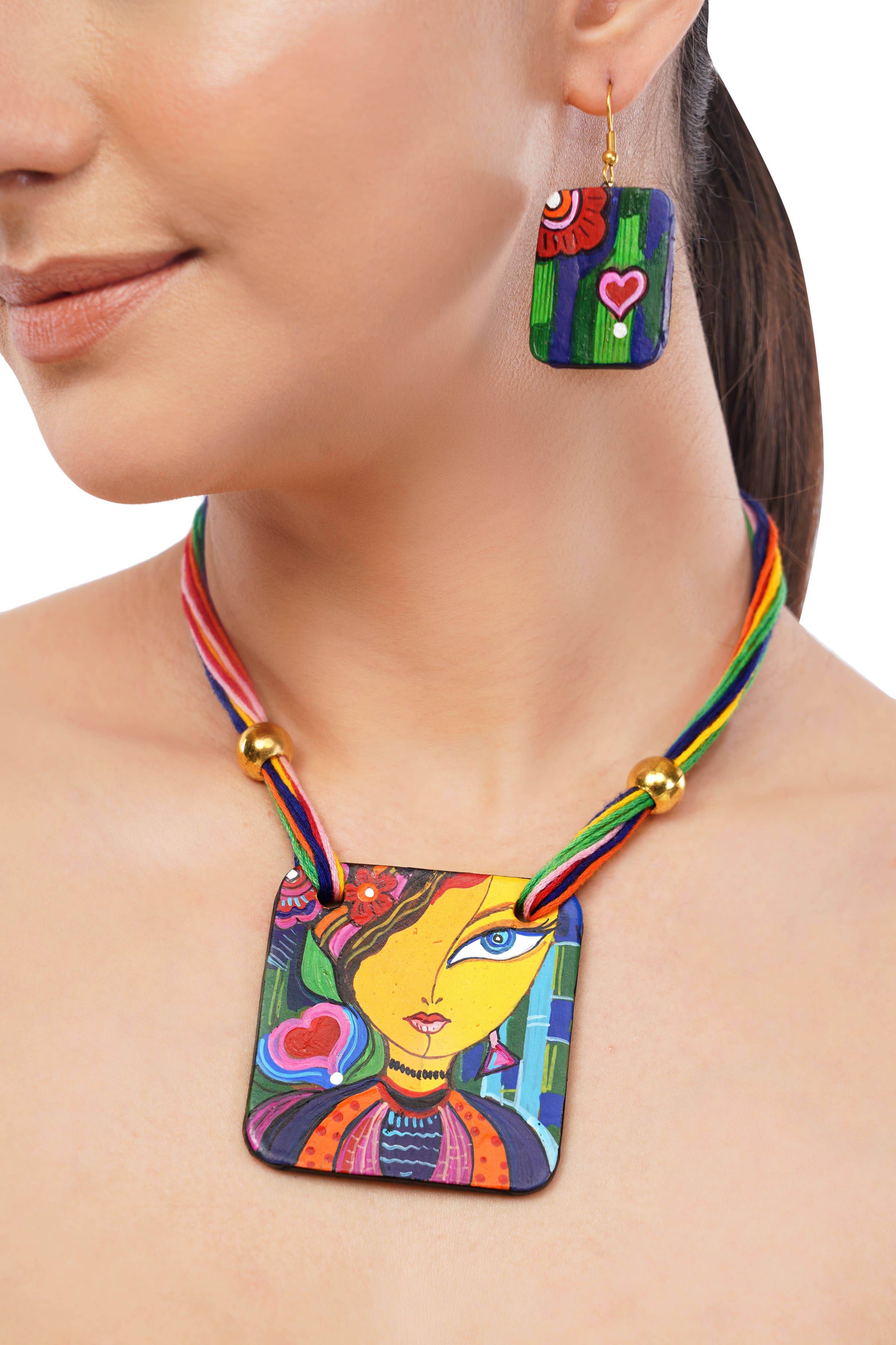 Valentine Heart Jewelry Set | Clay Necklace and Earrings