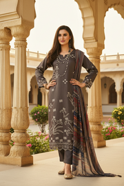 Charcoal Brown Printed Kurta Set with Dupatta