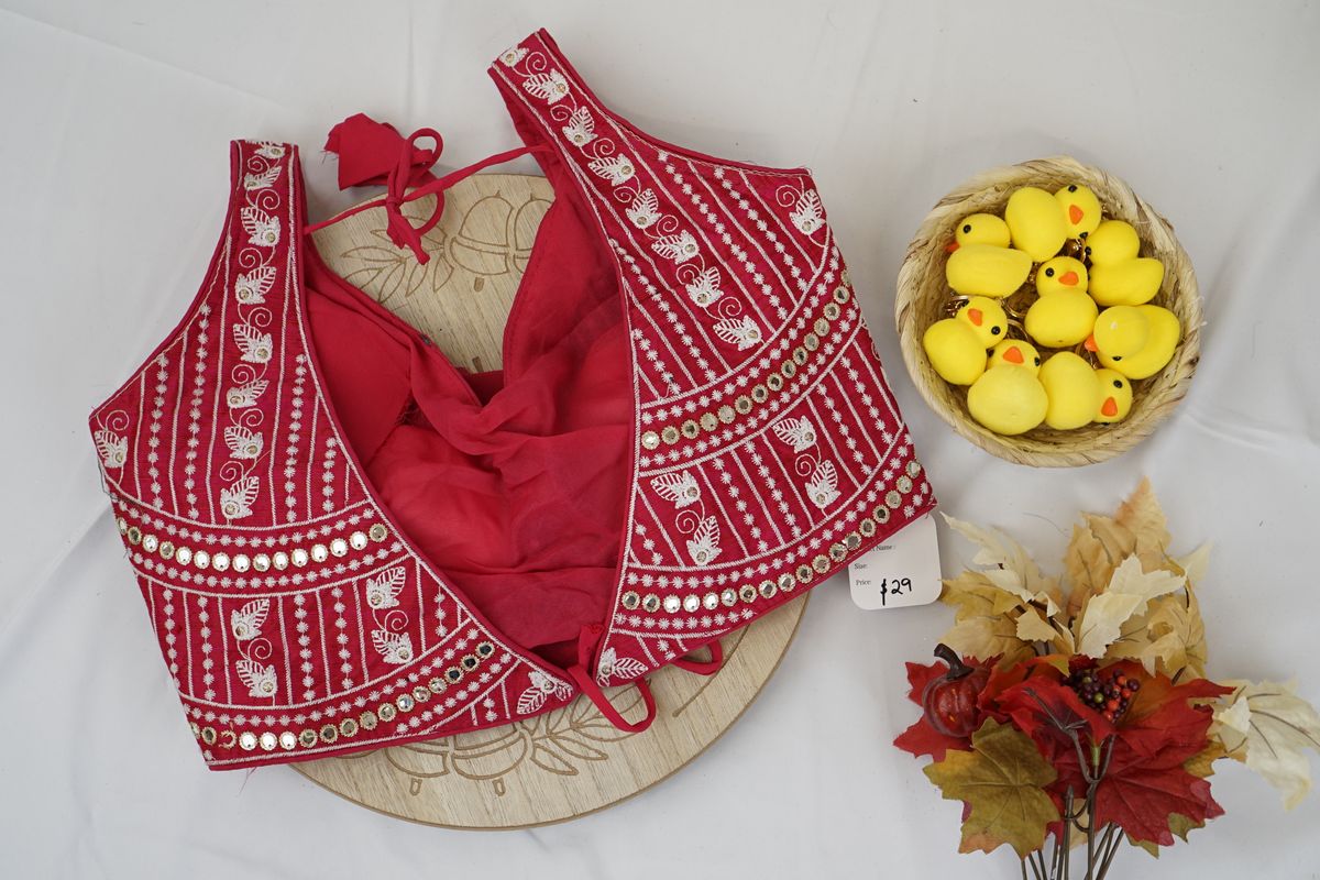 Red Embroidered Mirror Work Garba Blouse