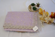 Lavender Floral Embroidered Net Saree with Stone Border