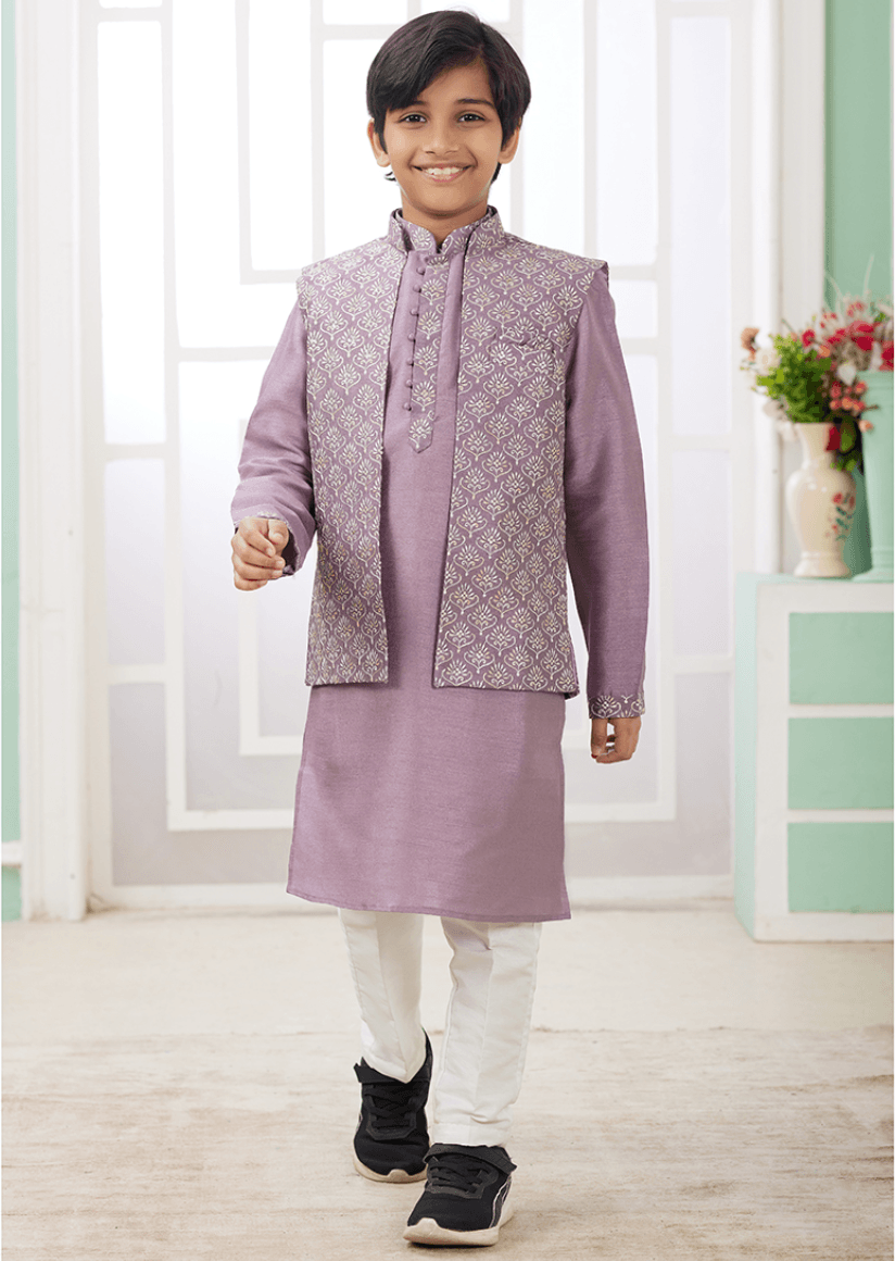 Dark Onion Art Banarasi Silk Printed Readymade Kurta Pajama