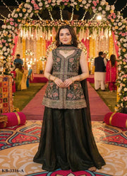 Dark Green Embroidered Sharara Set with Jacket