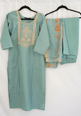 Sky Blue Embroidered Kurta Set with Floral Printed Dupatta