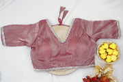 Dusty Rose Shimmer Blouse with Silver Border