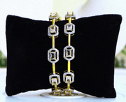 Emerald Cut Halo Stone Gold Bangles