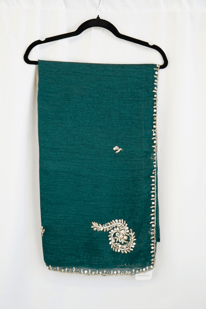 Emerald Green Georgette Saree with Mirror and Zari Embroidery