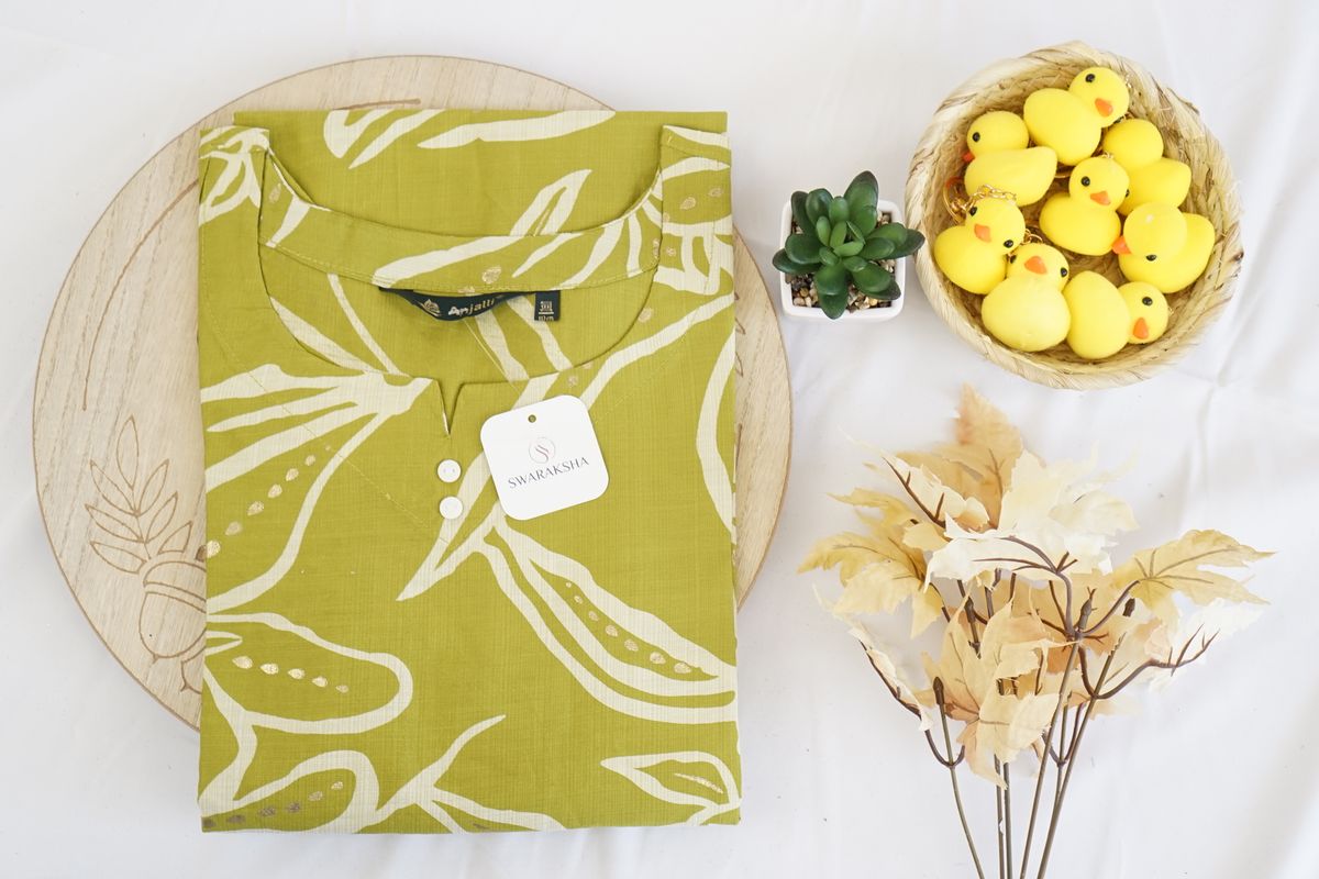 Fresh Lime Green Printed Cotton Kurta