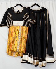 Black and Yellow Traditional Garba Lehenga Set with Golden Border and Multicolor Embroidery Dupatta