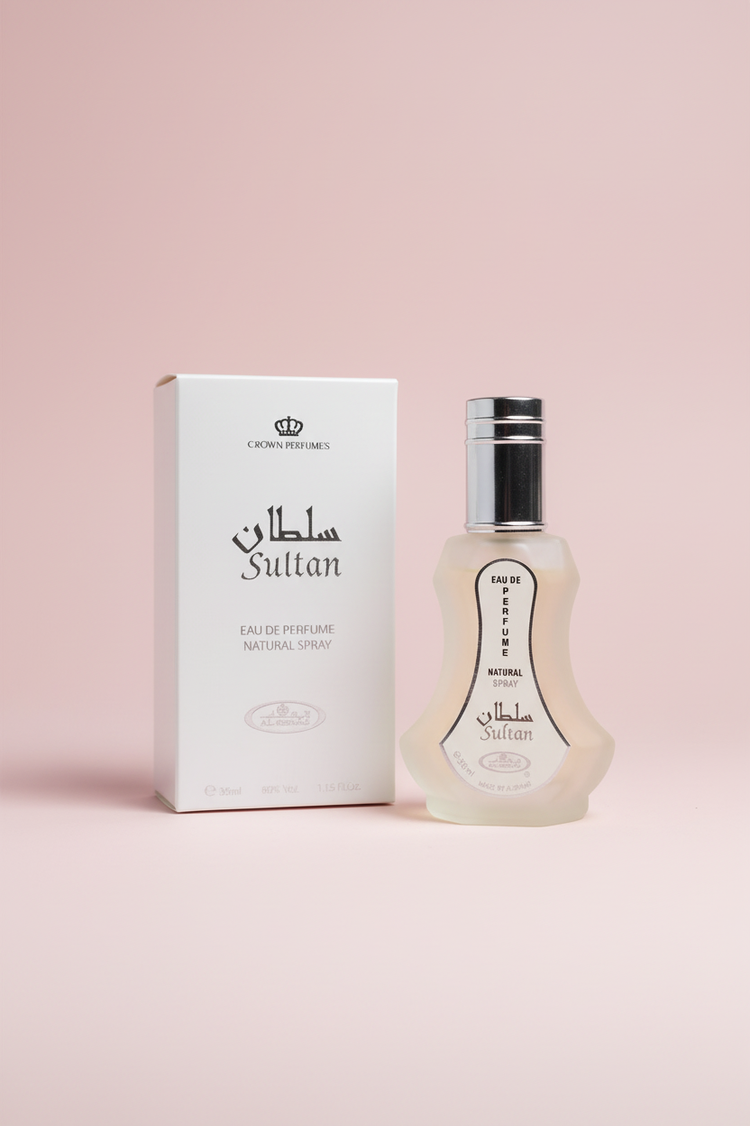 Sultan perfume bottle and packaging on a white background