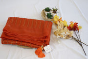 Burnt Orange Organza Saree with Sequin Stripes and Tassel Detailing