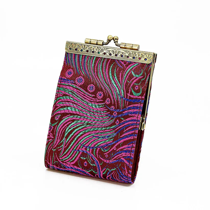Burgundy Brocade Peacock Pattern Kiss-Lock Wallet