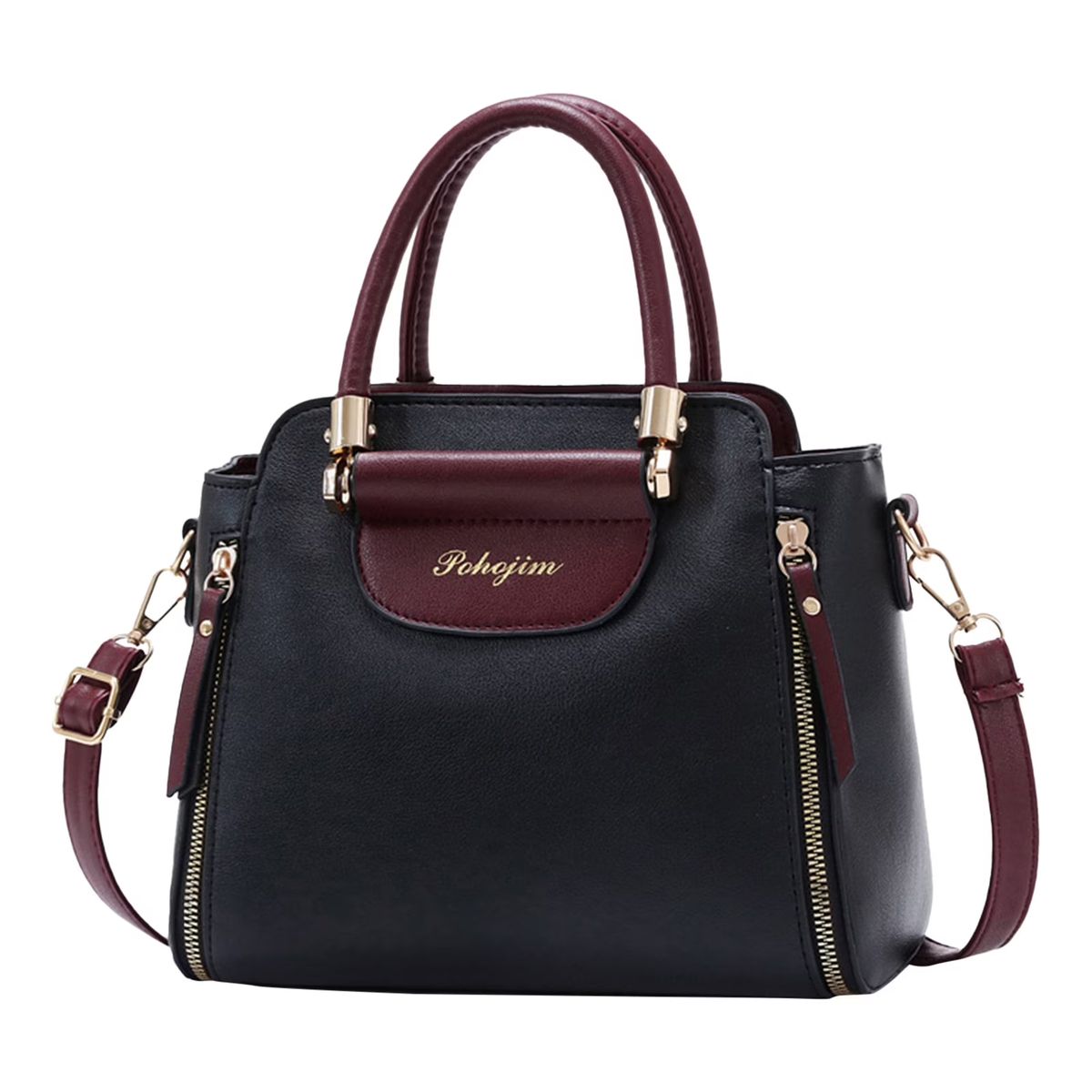 Black and Burgundy Satchel Handbag