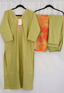 Pista Green Embroidered Kurta Set with Floral Printed Dupatta